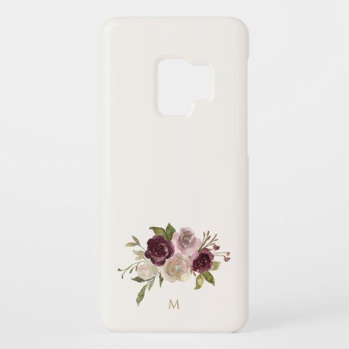 Modern Burgundy Pink Floral Watercolor Monogram Case_Mate Samsung Galaxy S9 Case