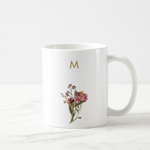 Modern Burgundy Pink Floral Watercolor Monogram Coffee Mug