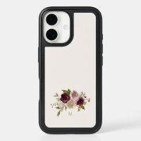 Modern Burgundy Pink Floral Watercolor Monogram