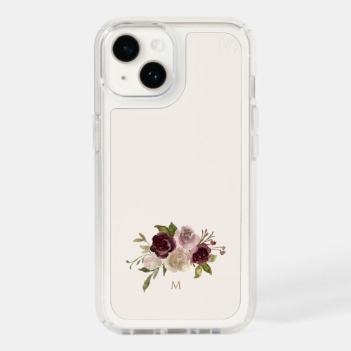 Modern Burgundy Pink Floral Watercolor Monogram Speck iPhone 14 Case