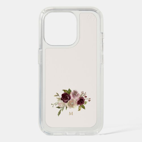 Modern Burgundy Pink Floral Watercolor Monogram iPhone 15 Pro Case