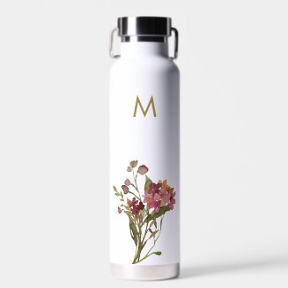 Modern Burgundy Pink Floral Watercolor Monogram