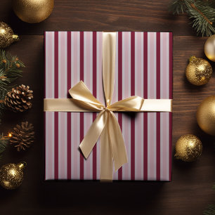 Modern Burgundy Pink Stripes Christmas Wrapping Paper