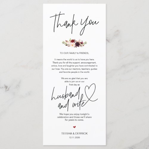 Modern Burgundy Place Setting Thank You Card