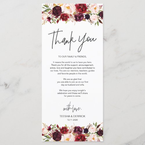 Modern Burgundy Place Setting Thank You Card