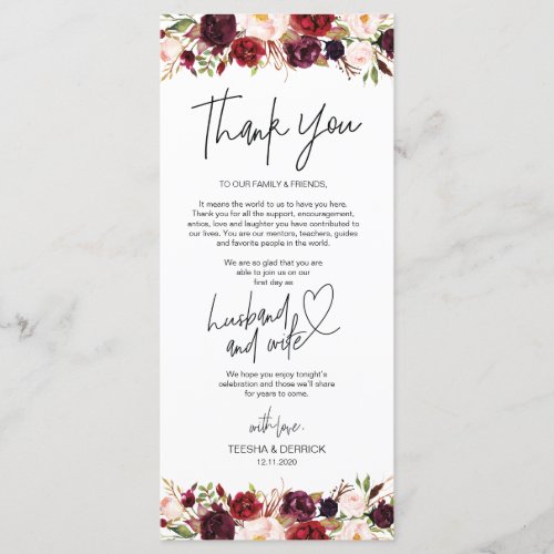 Modern Burgundy Place Setting Thank You Card