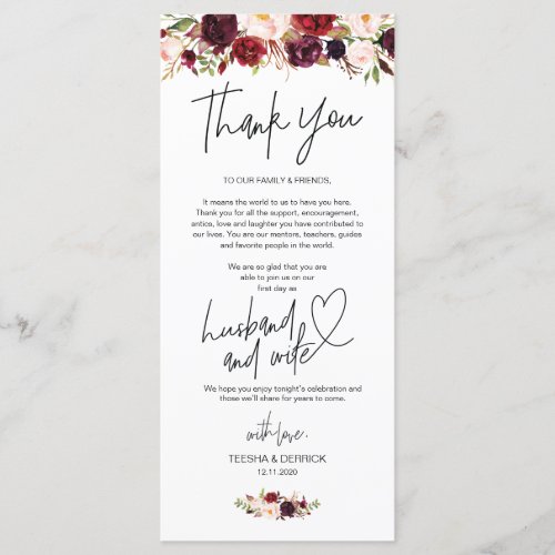 Modern Burgundy Place Setting Thank You Card