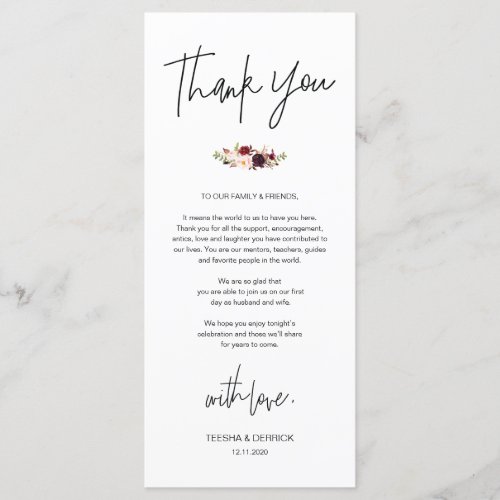 Modern Burgundy Place Setting Thank You Card