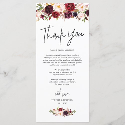 Modern Burgundy Place Setting Thank You Card