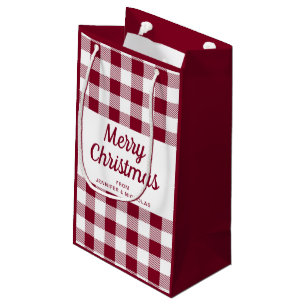 Modern Burgundy Plaid Merry Christmas Small Gift Bag