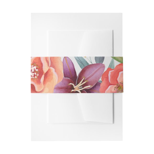 Modern Burgundy & Plum Floral Silver 3 Invitation Belly Band (Front Example)