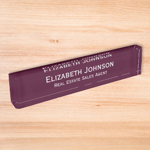 Modern Burgundy Professional Business Executive Desk Name Plate