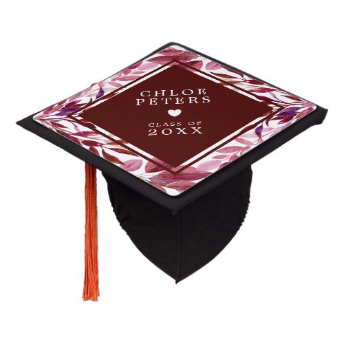 Modern Burgundy Purple Botanical Graduation Cap Topper