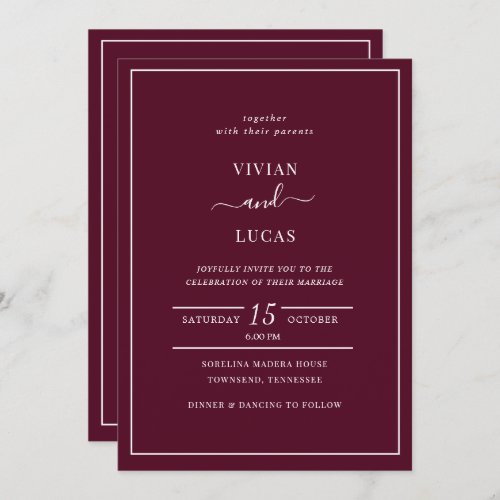 Modern Burgundy QR Code Minimal Wedding Invitation