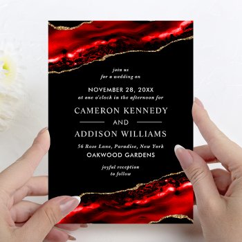 Modern Burgundy Red And Gold Wedding Invitation by girly_girl_graphics at Zazzle