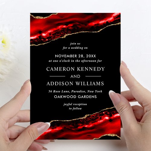 Modern Burgundy Red and Gold Wedding Invitation