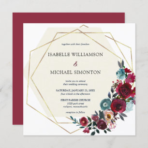 Modern Burgundy Red and Pink Rose Floral Invitation