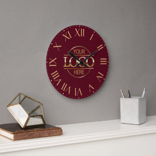 Modern Burgundy Red Branded Company Business Logo Large Clock