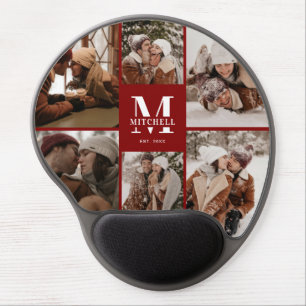 Modern Burgundy Red Custom Family Photo Collage Gel Mouse Pad