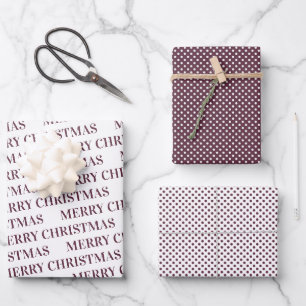 Modern burgundy red elegant polka dot Christmas Wrapping Paper Sheets