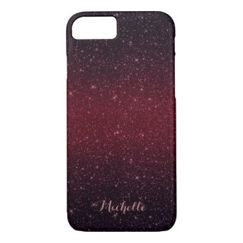 Modern Burgundy Red Faux Glitter With Name Iphone 8/7 Case by caseplus at Zazzle