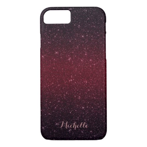 Modern Burgundy Red Faux Glitter with Name iPhone 87 Case