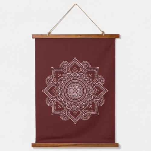 Modern Burgundy Red Geometric Mandala Canvas Hanging Tapestry