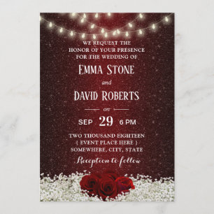 Modern Burgundy Red Glitter Rose Floral Wedding Invitation