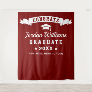 Modern Burgundy Red Graduation Photo Prop Backdrop