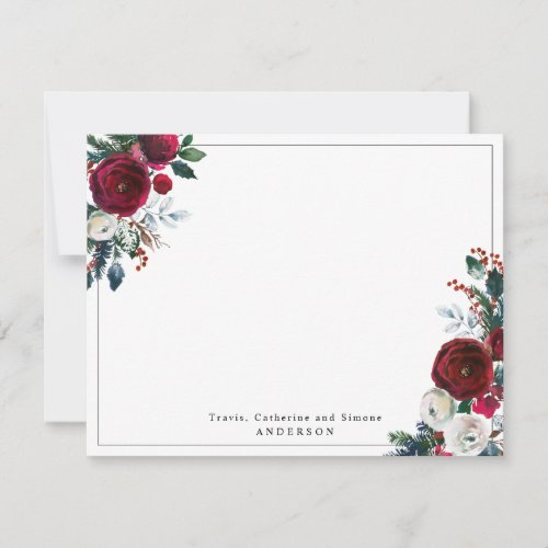 Modern Burgundy Red Holly Floral Christmas Holiday Note Card