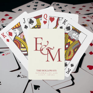 Modern Burgundy Red Monogram Wedding Guest Book Poker Cards