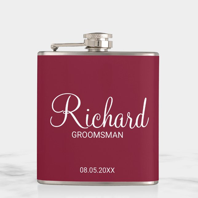 Modern Burgundy Red Personalized Groomsman Flask (Creator Uploaded)