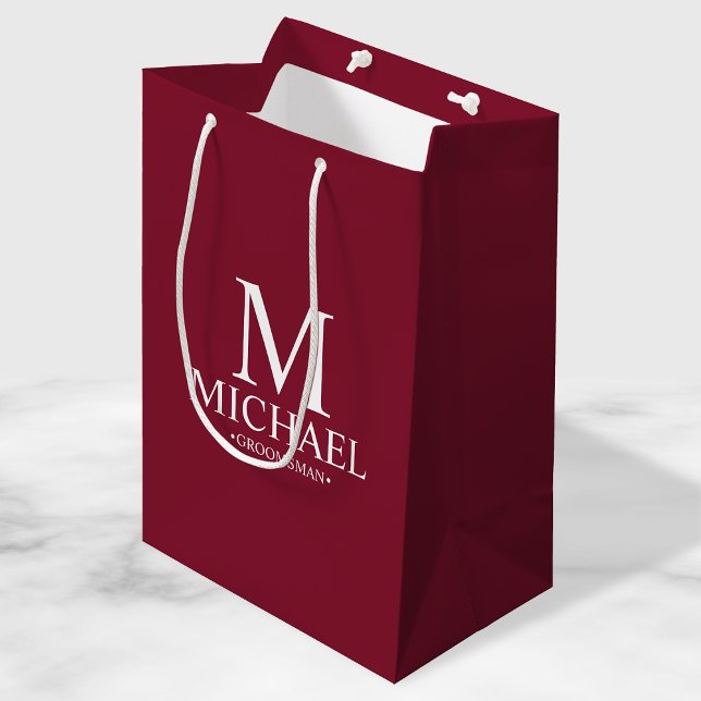 Modern Burgundy Red Personalized Groomsman Medium Gift Bag (Creator Uploaded)