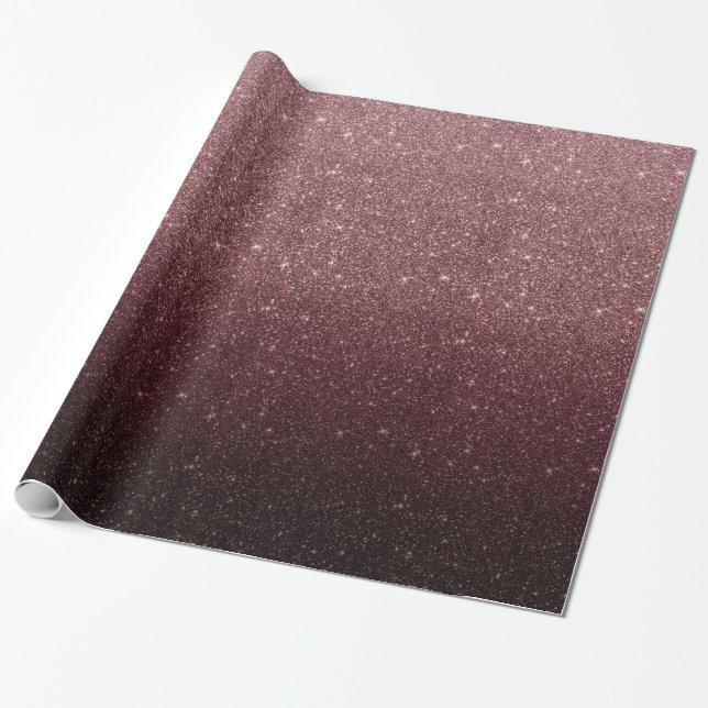 Modern Burgundy Red & Rose Gold Glitter Ombre Wrapping Paper (Unrolled)