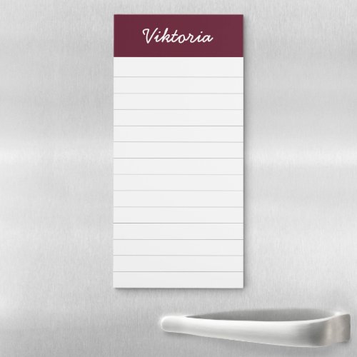 Modern Burgundy Red Script Name Grocery List Magnetic Notepad