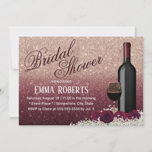 Modern Burgundy Red Wine  Flowers Bridal Shower Invitation