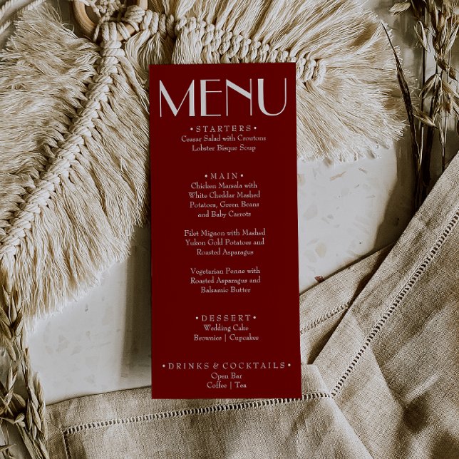 Modern Burgundy Retro Whimsical Fun Wedding Menu (Creator Uploaded)
