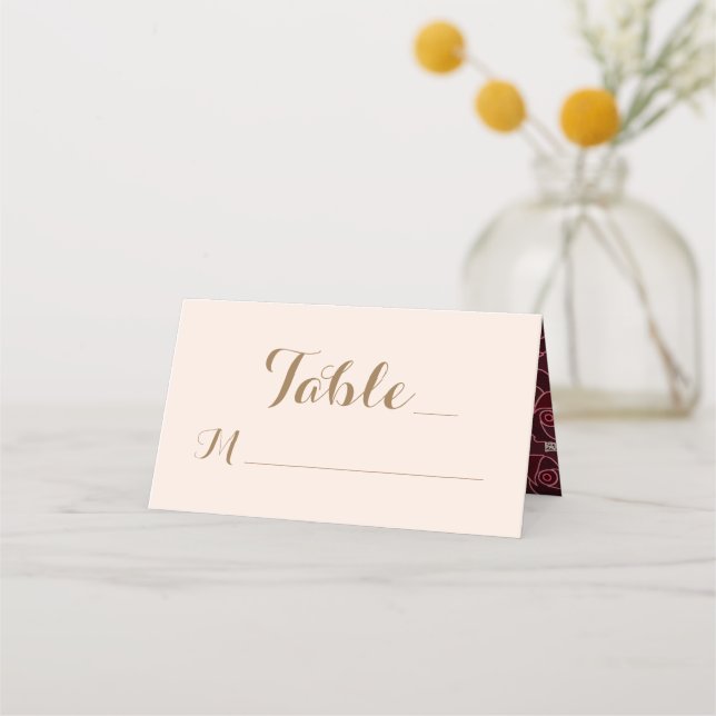 Modern Burgundy Rose Floral Wedding Place Card (Front)