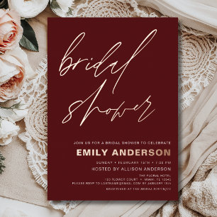 Modern Burgundy Rose Gold Bridal Shower Chic Foil Invitation