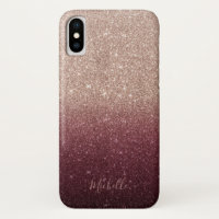 Modern Burgundy & Rose Gold Glitter Ombre iPhone XS Case