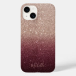Modern Burgundy &amp; Rose Gold Glitter Ombre Case-mate Iphone 14 Case at Zazzle