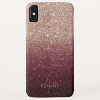 Modern Burgundy & Rose Gold Glitter Ombre Iphone Xs Max Case by caseplus at Zazzle