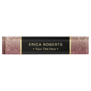 Modern Burgundy & Rose Gold Glitter Ombre Desk Name Plate