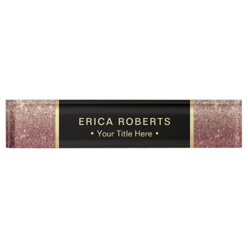 Modern Burgundy  Rose Gold Glitter Ombre Desk Name Plate