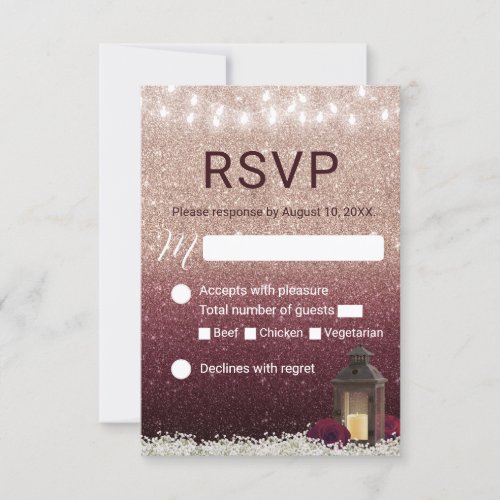 Modern Burgundy Rose Gold Lantern Wedding RSVP