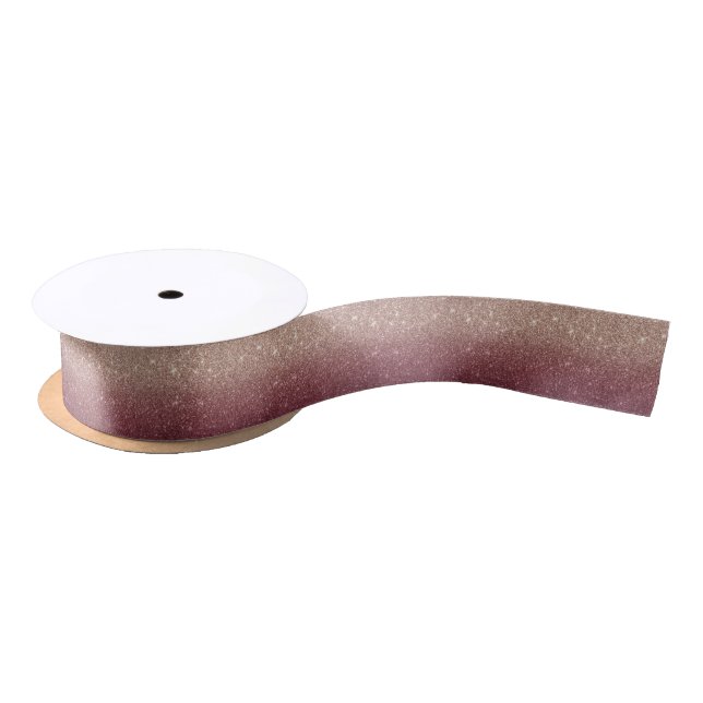Modern Burgundy & Rose Gold Ombre Faux Glitter Satin Ribbon (Spool)