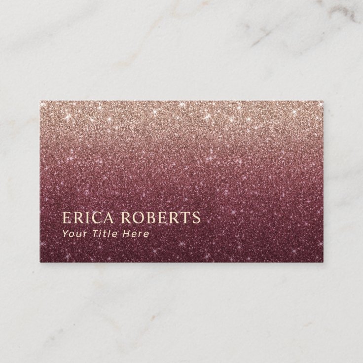 Modern Burgundy Rose Gold Ombre Glitter Minimalist Business Card | Zazzle