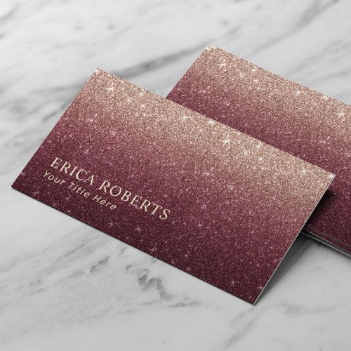 Modern Burgundy Rose Gold Ombre Glitter Minimalist Business Card