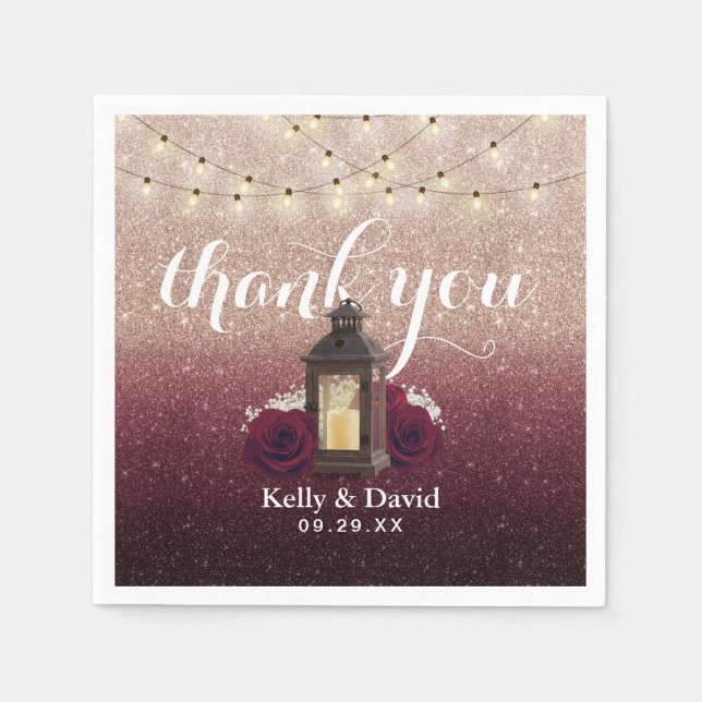 Modern Burgundy Rose Gold Ombre Lantern Wedding Napkins (Front)