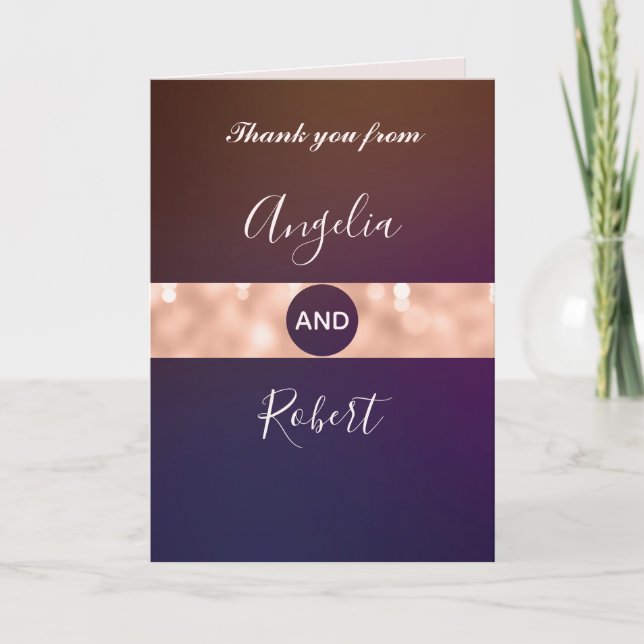 Modern Burgundy Rose Gold Script Photo Wedding Thank You Card (Front)